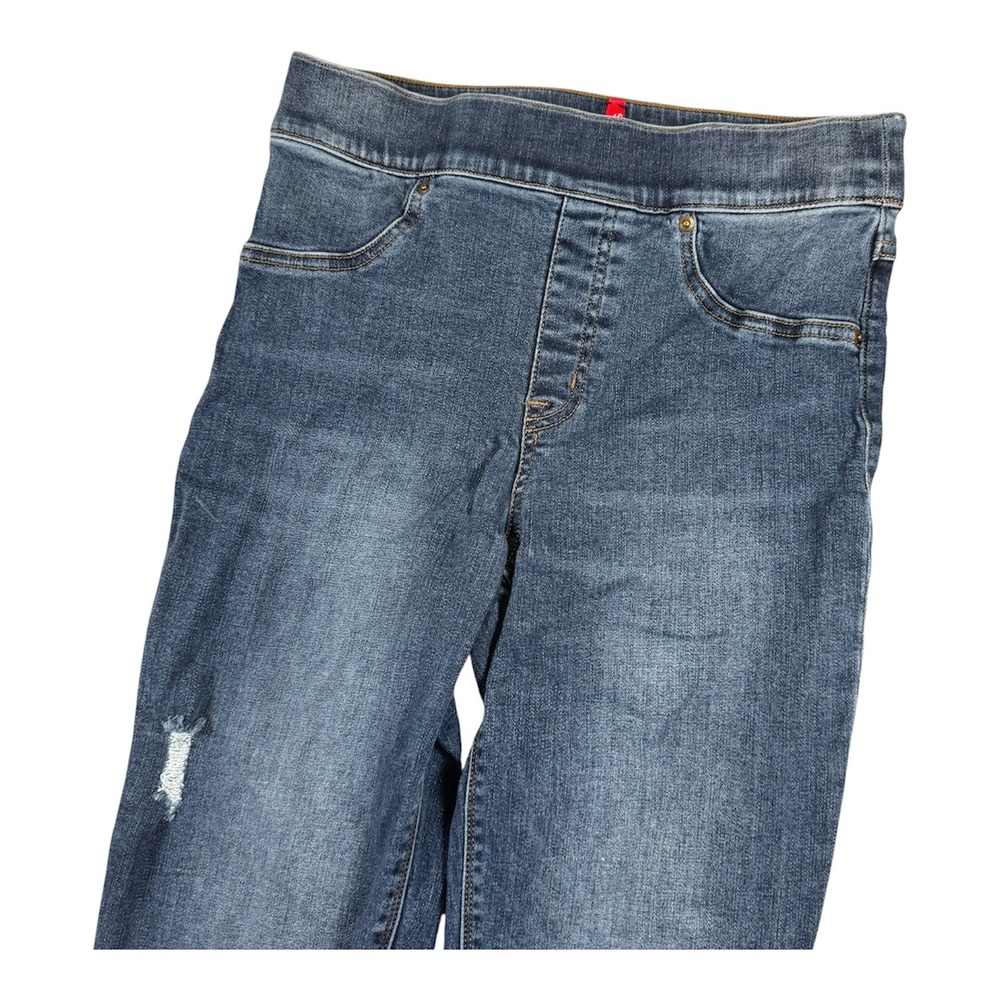 Spanx Ankle Skinny Jeans‎ Pull On Distressed Size Medium Blue Dark Wash Stretch